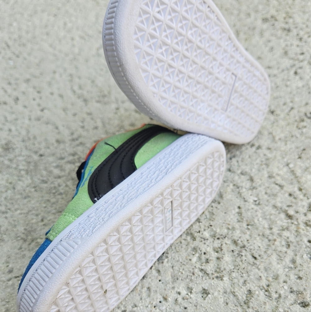 Puma Kids' Blue & Green Suede Low-Top Sneakers - Picture 9 of 10